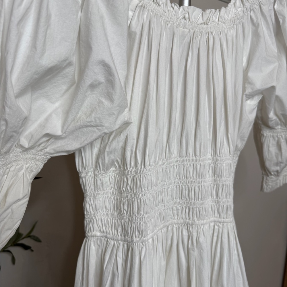 Doen White Puff-Sleeve Smocked Midi Dress - Picture 8 of 12